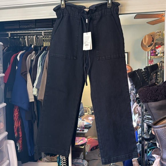 *NEW* SOMETHING NAVY AGNES PAPERBAG DENIM TROUSERS BLACK MEDIUM - Picture 6 of 14